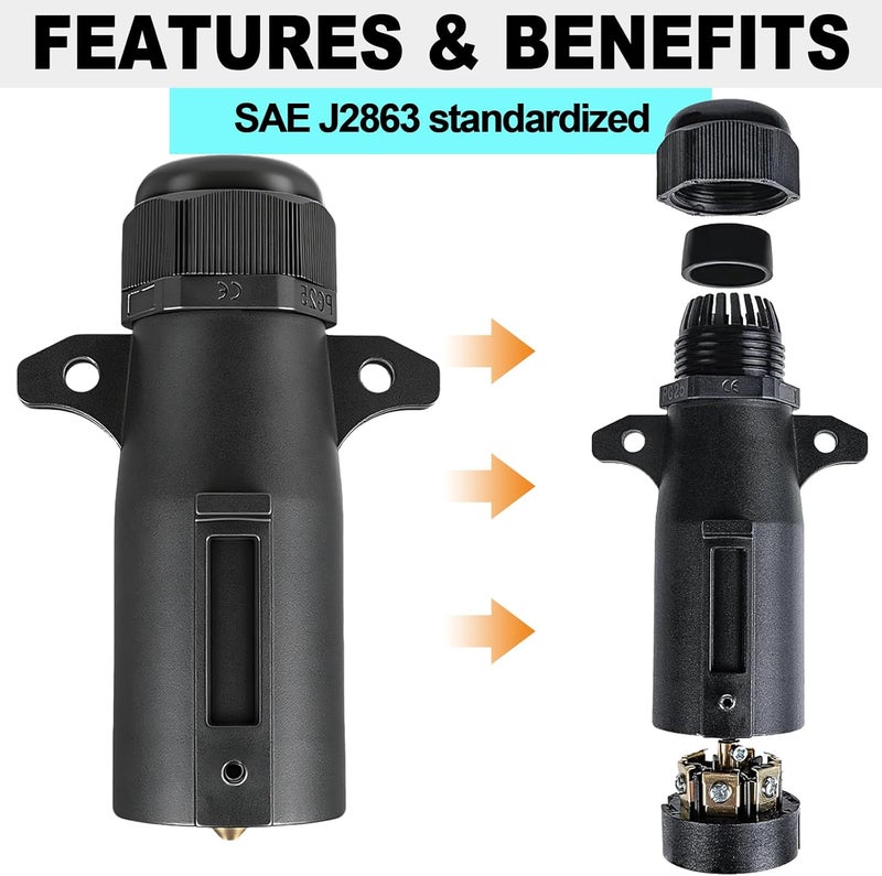 CXTM 7 Pin Trailer Plug with Waterproof Seal, Trailer Side 7 Way Connector 7 Way Round RV-Style Wiring Harness Plug - Image 3